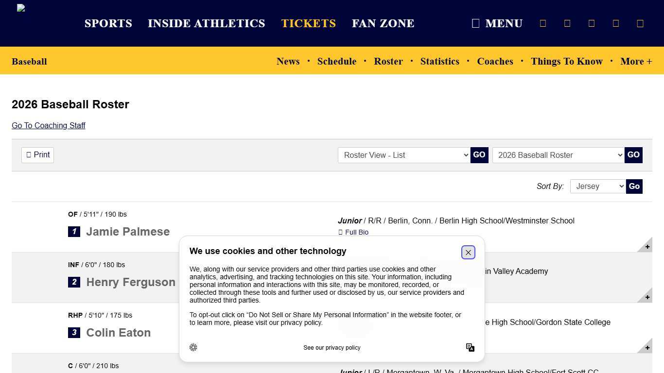 2026 Baseball Roster - East Tennessee State University